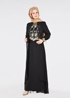 Tesettür giyim SİYAH T 16525 Fy Collection-Pelerin Detaylı Abiye Elbise