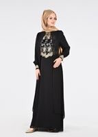 Tesettür giyim SİYAH T 16525 Fy Collection-Pelerin Detaylı Abiye Elbise