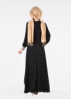 Tesettür giyim SİYAH T 16525 Fy Collection-Pelerin Detaylı Abiye Elbise