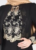 Tesettür giyim SİYAH T 16525 Fy Collection-Pelerin Detaylı Abiye Elbise