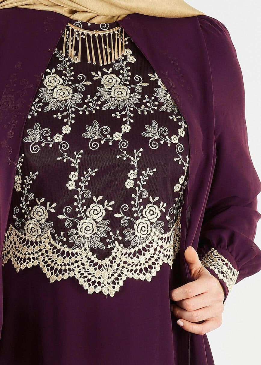 Tesettür giyim MÜRDÜM T 16525 Fy Collection-Pelerin Detaylı Abiye Elbise