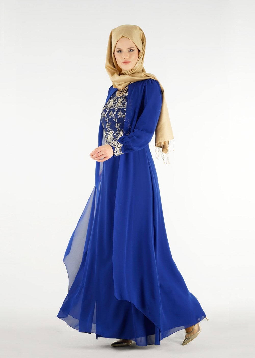 Tesettür giyim LACİVERT T 16525 Fy Collection-Pelerin Detaylı Abiye Elbise