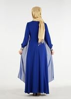 Tesettür giyim LACİVERT T 16525 Fy Collection-Pelerin Detaylı Abiye Elbise