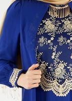 Tesettür giyim LACİVERT T 16525 Fy Collection-Pelerin Detaylı Abiye Elbise