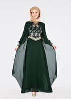 Tesettür giyim YEŞİL T 16525 Fy Collection-Pelerin Detaylı Abiye Elbise