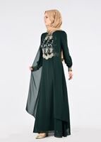 Tesettür giyim YEŞİL T 16525 Fy Collection-Pelerin Detaylı Abiye Elbise