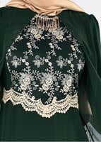 Tesettür giyim YEŞİL T 16525 Fy Collection-Pelerin Detaylı Abiye Elbise
