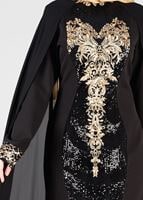 Tesettür giyim SİYAH T 37525 Fy Collection-Payet Detaylı Abiye Elbise