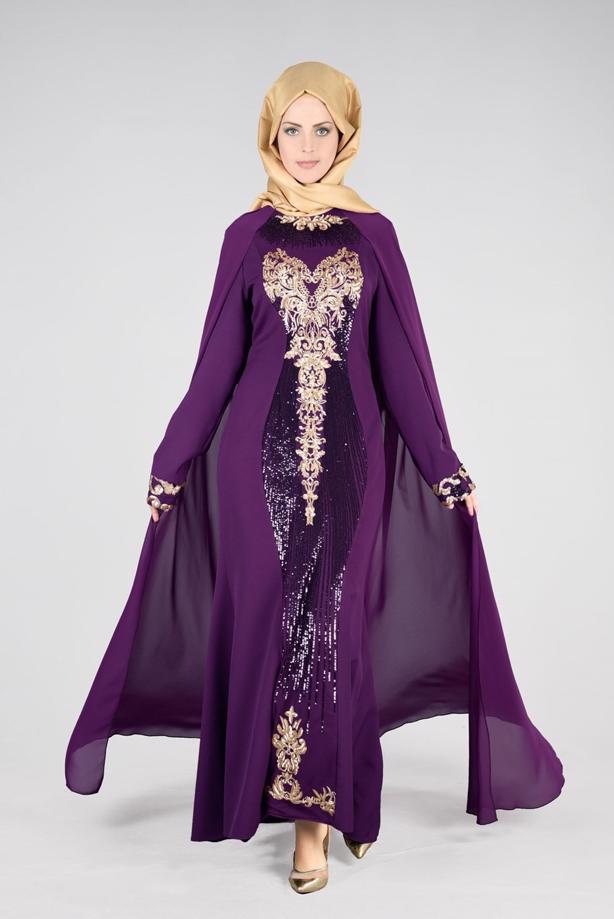 Tesettür giyim  T 37525 Fy Collection-Payet Detaylı Abiye Elbise - TRENDTESETTÜR