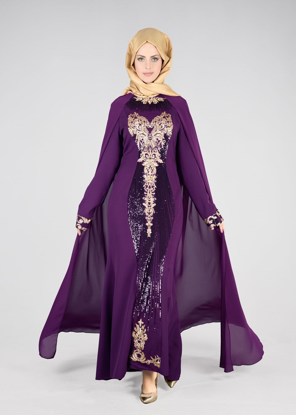 Tesettür giyim MOR T 37525 Fy Collection-Payet Detaylı Abiye Elbise