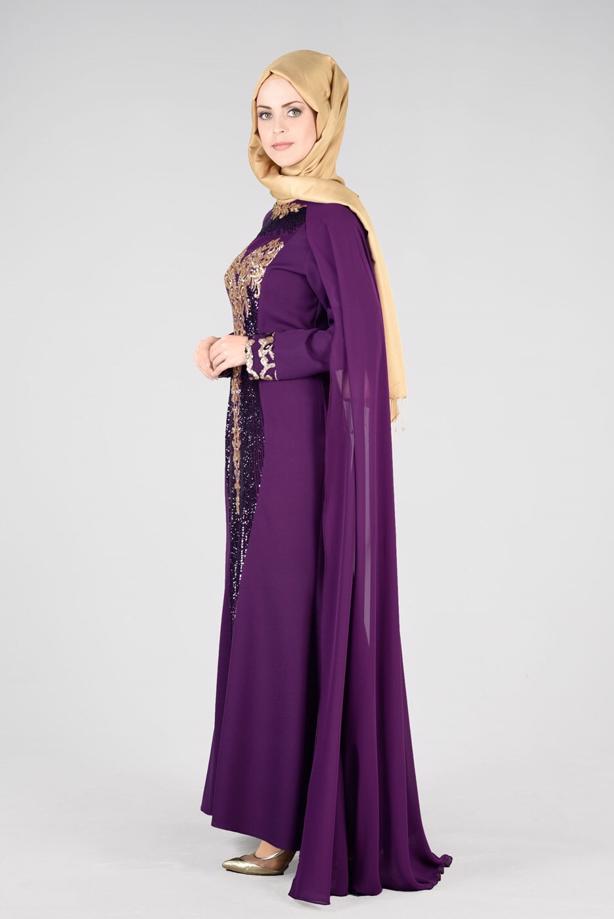 Vêtements hijab  T 37525 Fy Collection-Payet Detaylı Abiye Elbise - TRENDTESETTÜR
