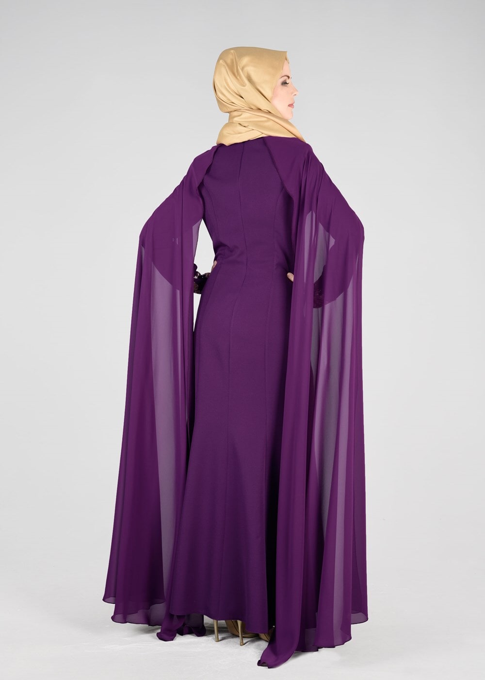 Tesettür giyim MOR T 37525 Fy Collection-Payet Detaylı Abiye Elbise