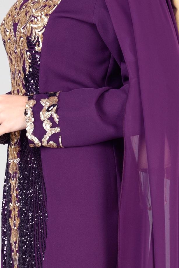 Tesettür giyim  T 37525 Fy Collection-Payet Detaylı Abiye Elbise - TRENDTESETTÜR