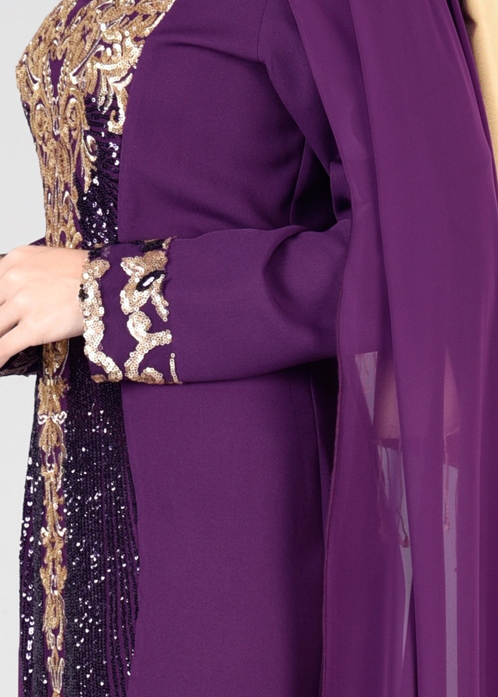 Hijab clothing PURPLE T 37525 Fy Collection-Payet Detaylı Abiye Elbise