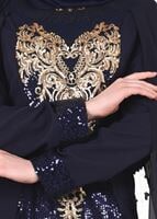 Tesettür giyim LACİVERT T 37525 Fy Collection-Payet Detaylı Abiye Elbise