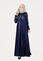 Tesettür giyim LACİVERT T 39525 Fy Colllection-Pul Detaylı Abiye Elbise