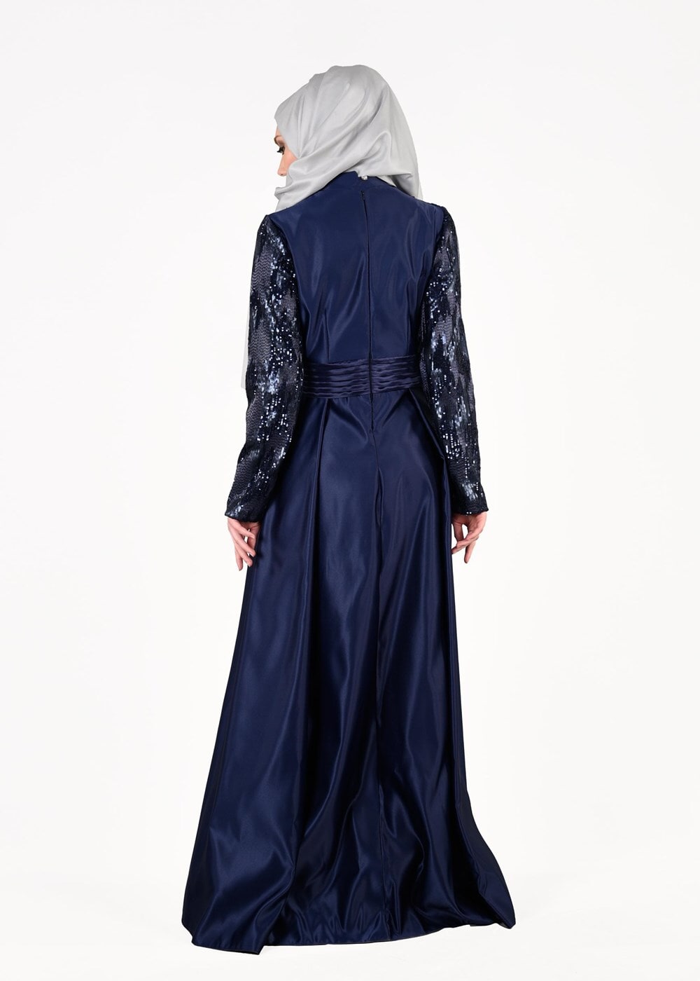 Tesettür giyim LACİVERT T 39525 Fy Colllection-Pul Detaylı Abiye Elbise