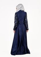 Tesettür giyim LACİVERT T 39525 Fy Colllection-Pul Detaylı Abiye Elbise