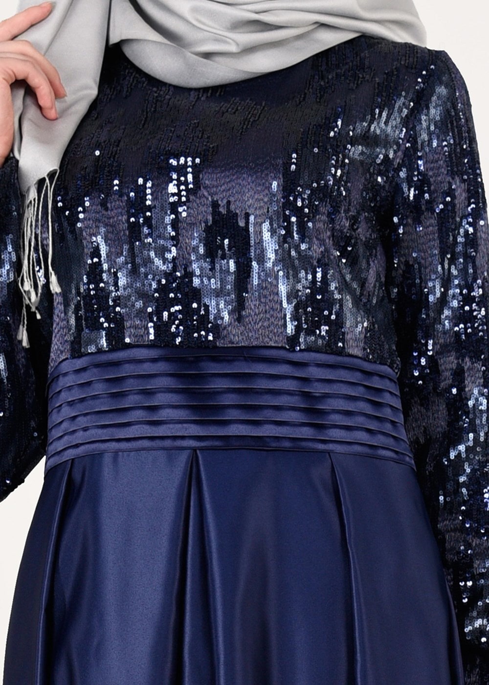 Tesettür giyim LACİVERT T 39525 Fy Colllection-Pul Detaylı Abiye Elbise