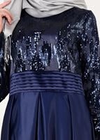 Tesettür giyim LACİVERT T 39525 Fy Colllection-Pul Detaylı Abiye Elbise