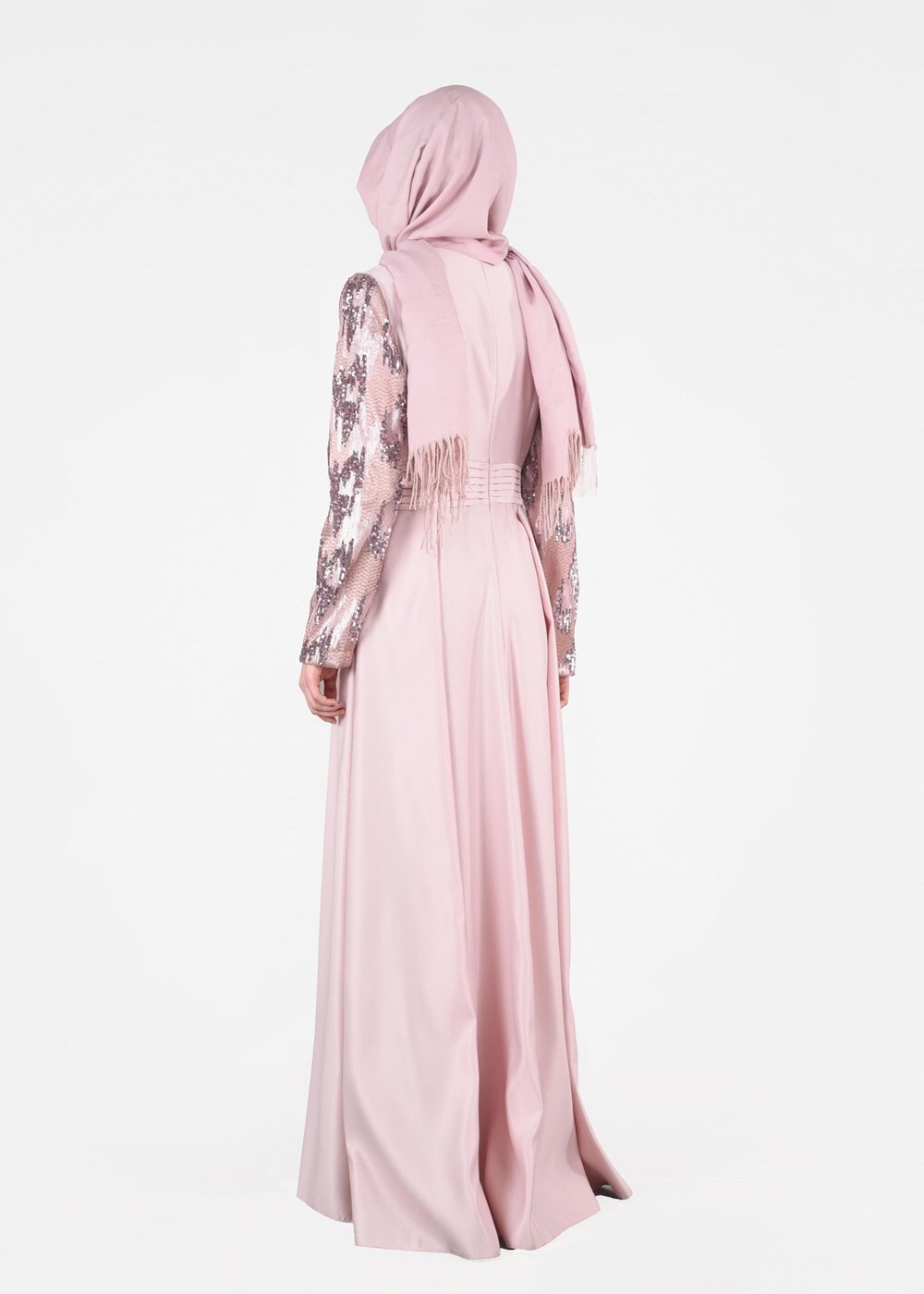 Tesettür giyim PUDRA T 39525 Fy Colllection-Pul Detaylı Abiye Elbise