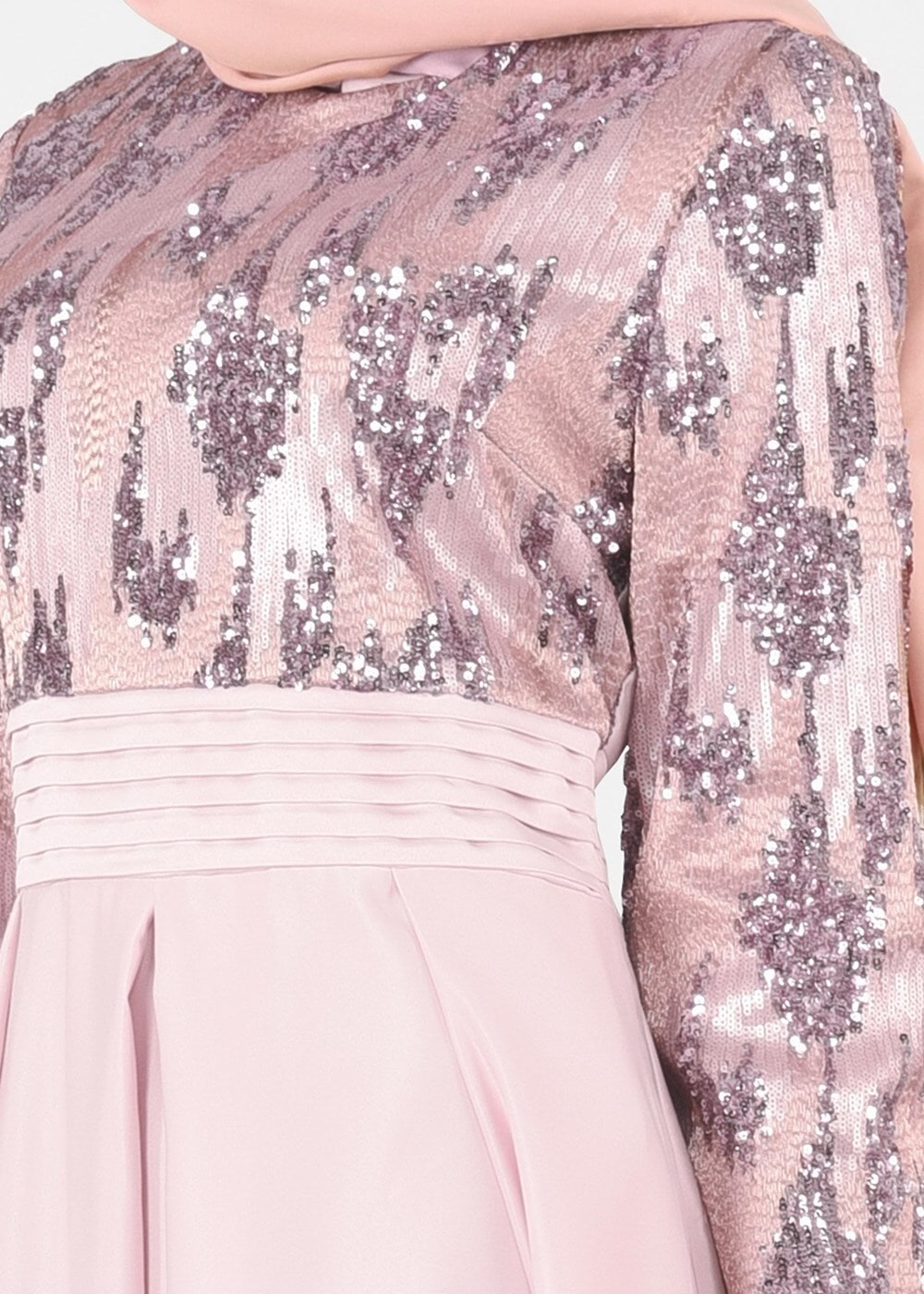 Tesettür giyim PUDRA T 39525 Fy Colllection-Pul Detaylı Abiye Elbise