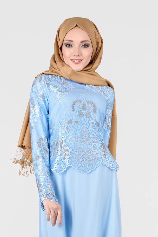 Tesettür giyim  T 40625 Fy Collection-İşleme Detaylı Abiye Elbise - TRENDTESETTÜR