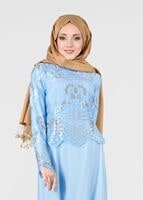Vêtements hijab BLEU T 40625 Fy Collection-İşleme Detaylı Abiye Elbise