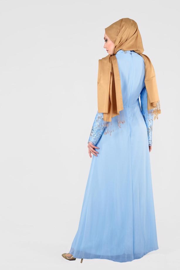 Vêtements hijab  T 40625 Fy Collection-İşleme Detaylı Abiye Elbise - TRENDTESETTÜR