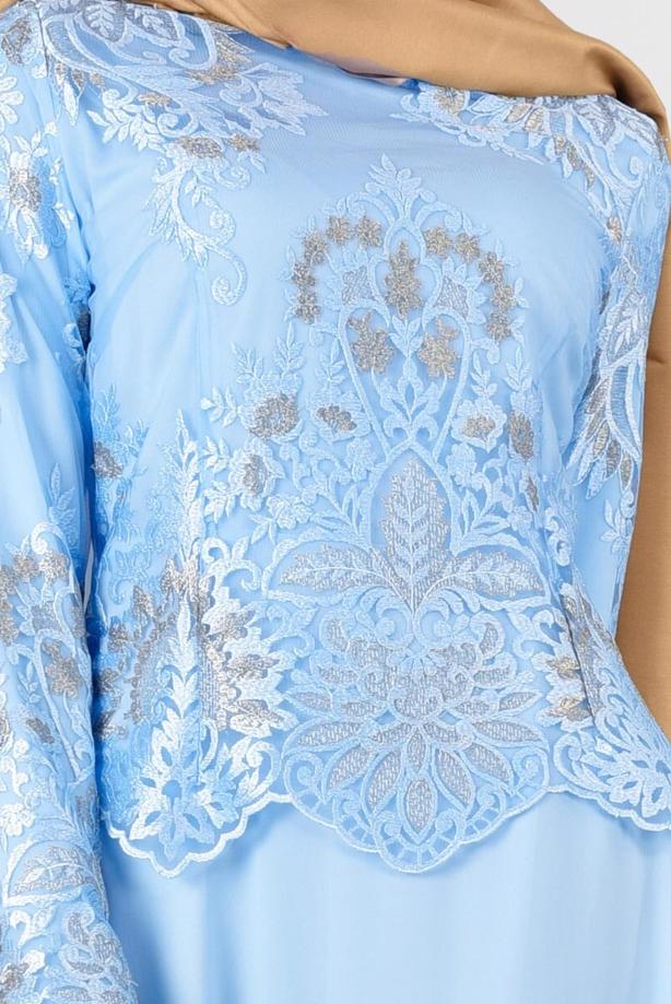 Tesettür giyim  T 40625 Fy Collection-İşleme Detaylı Abiye Elbise - TRENDTESETTÜR