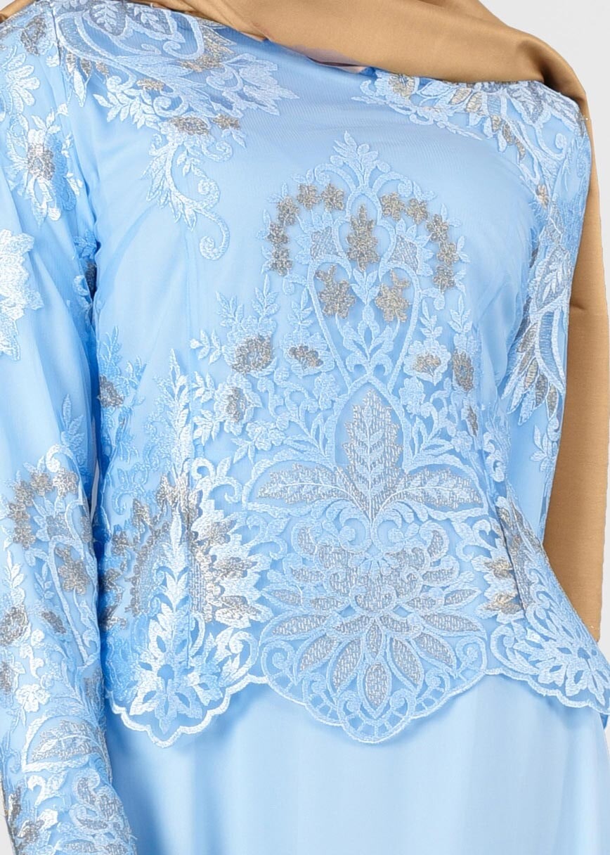 Hijab clothing BLUE T 40625 Fy Collection-İşleme Detaylı Abiye Elbise