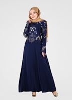 Tesettür giyim LACİVERT T 40625 Fy Collection-İşleme Detaylı Abiye Elbise