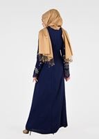 Tesettür giyim LACİVERT T 40625 Fy Collection-İşleme Detaylı Abiye Elbise