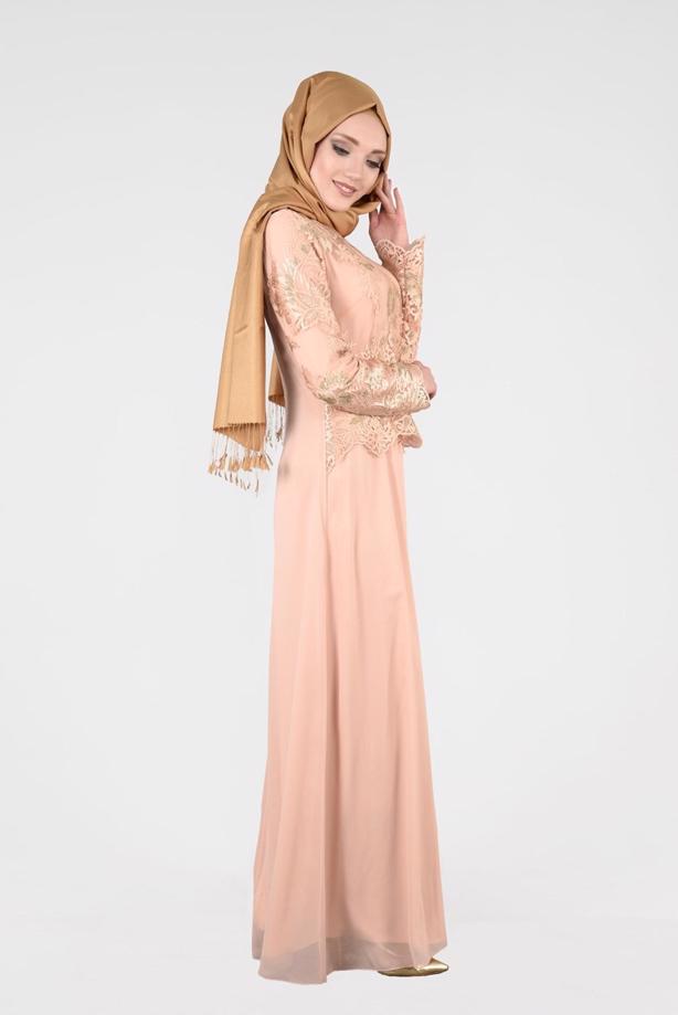 Tesettür giyim  T 40625 Fy Collection-İşleme Detaylı Abiye Elbise - TRENDTESETTÜR