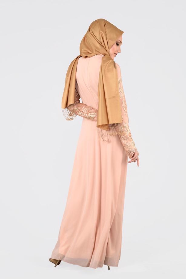Tesettür giyim  T 40625 Fy Collection-İşleme Detaylı Abiye Elbise - TRENDTESETTÜR
