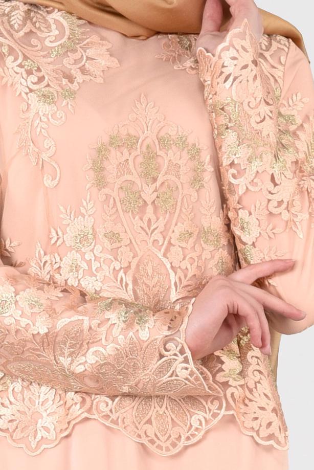 Tesettür giyim  T 40625 Fy Collection-İşleme Detaylı Abiye Elbise - TRENDTESETTÜR