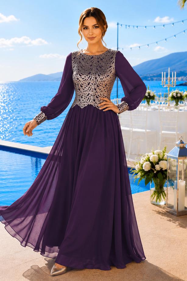 Hijab clothing  T 48525 Fy Collection-Pul İşlemeli Abiye Elbise - TRENDTESETTÜR