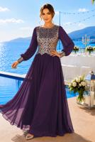 Hijab clothing PURPLE T 48525 Fy Collection-Pul İşlemeli Abiye Elbise