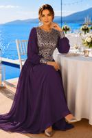 Hijab clothing PURPLE T 48525 Fy Collection-Pul İşlemeli Abiye Elbise