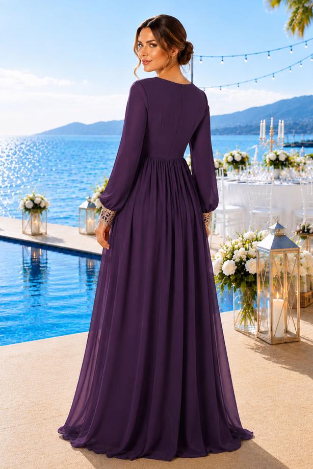 Hijab clothing  T 48525 Fy Collection-Pul İşlemeli Abiye Elbise - TRENDTESETTÜR