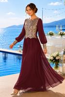 Hijab clothing CLARET RED T 48525 Fy Collection-Pul İşlemeli Abiye Elbise