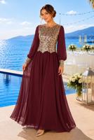 Hijab clothing CLARET RED T 48525 Fy Collection-Pul İşlemeli Abiye Elbise