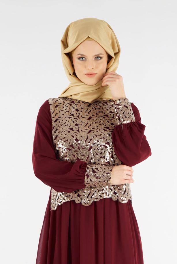 Vêtements hijab  T 48525 Fy Collection-Pul İşlemeli Abiye Elbise - TRENDTESETTÜR