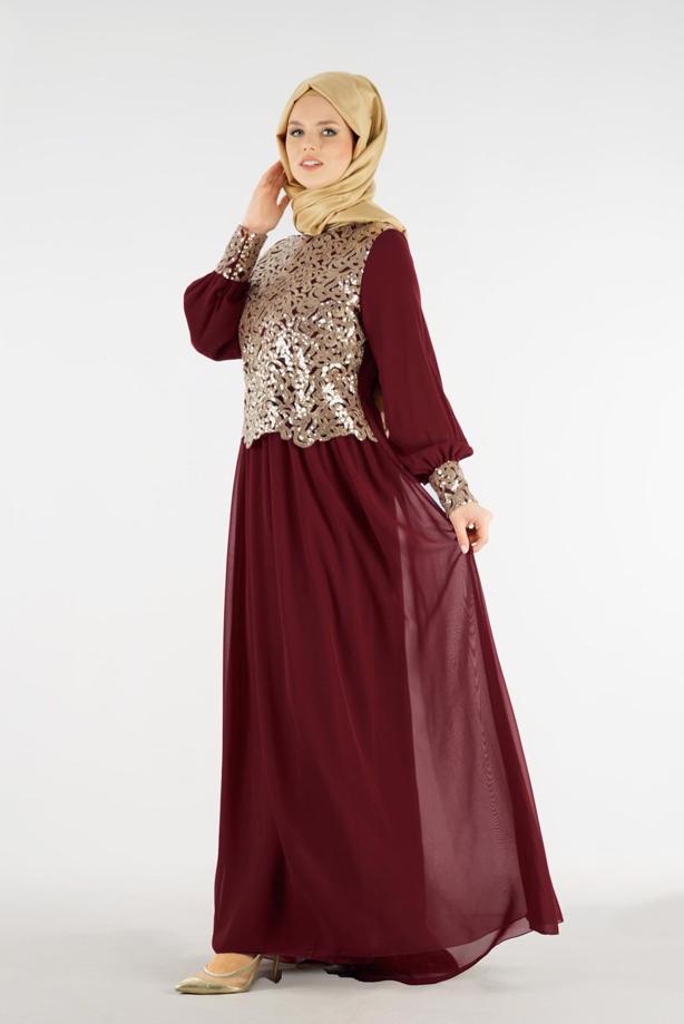 Vêtements hijab  T 48525 Fy Collection-Pul İşlemeli Abiye Elbise - TRENDTESETTÜR
