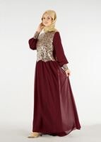 Vêtements hijab ROUGE BORDEAUX T 48525 Fy Collection-Pul İşlemeli Abiye Elbise
