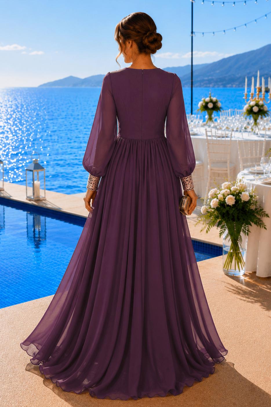 Tesettür giyim MÜRDÜM T 48525 Fy Collection-Pul İşlemeli Abiye Elbise