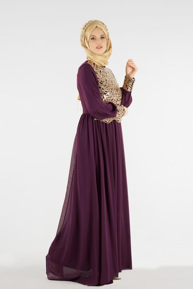 Vêtements hijab  T 48525 Fy Collection-Pul İşlemeli Abiye Elbise - TRENDTESETTÜR