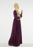 Vêtements hijab PRUNE T 48525 Fy Collection-Pul İşlemeli Abiye Elbise