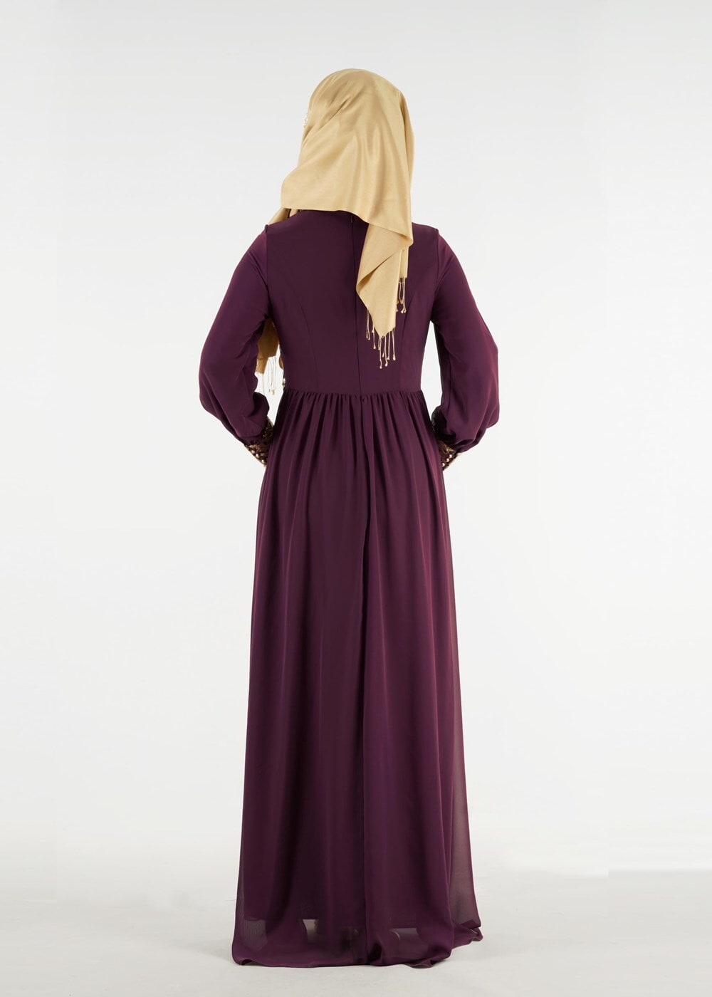 Vêtements hijab PRUNE T 48525 Fy Collection-Pul İşlemeli Abiye Elbise