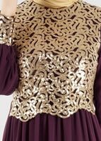 Vêtements hijab PRUNE T 48525 Fy Collection-Pul İşlemeli Abiye Elbise